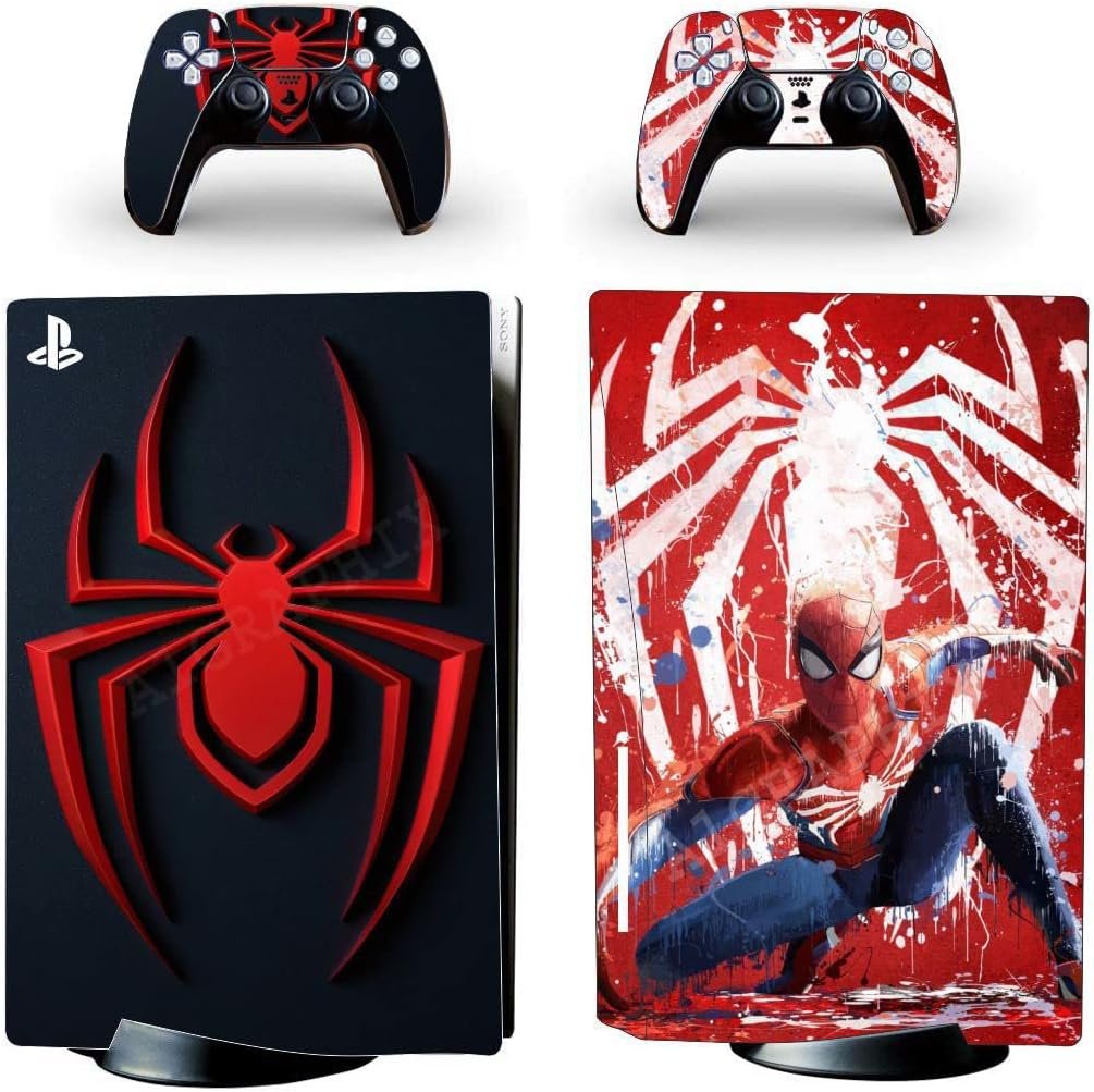 PS5 Spider-Man special edition skin set with matching custom DualSense controllers